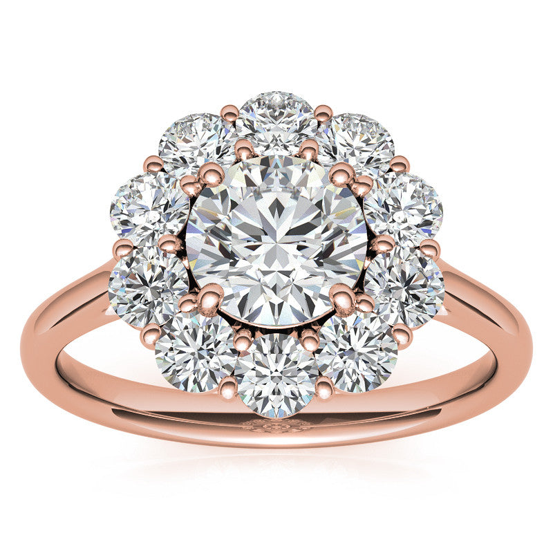 Round Brilliant Moissanite Cluster Halo Moissanite Engagement Ring