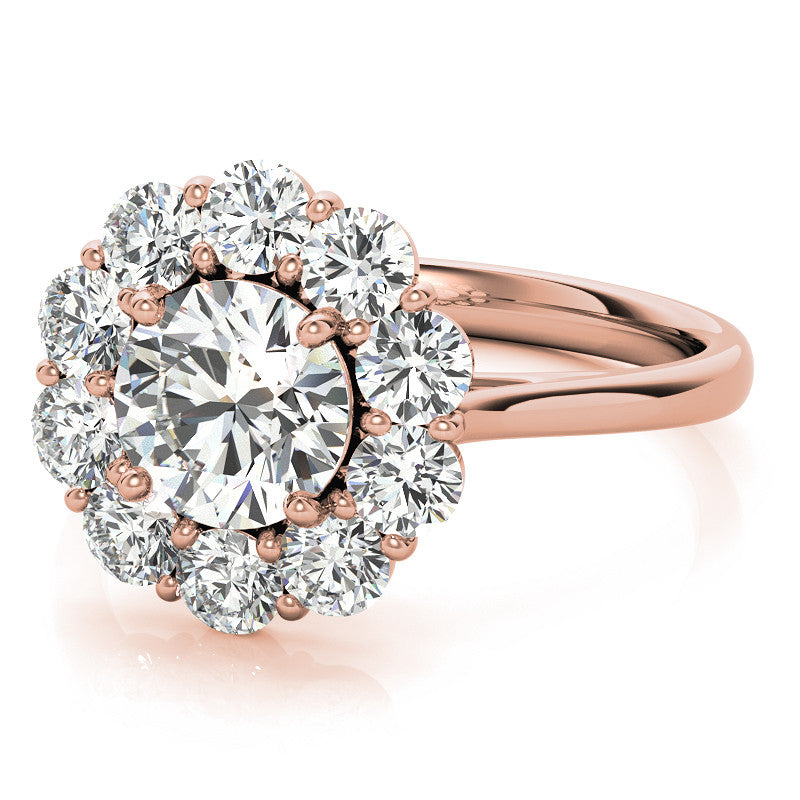 Round Brilliant Moissanite Cluster Halo Moissanite Engagement Ring