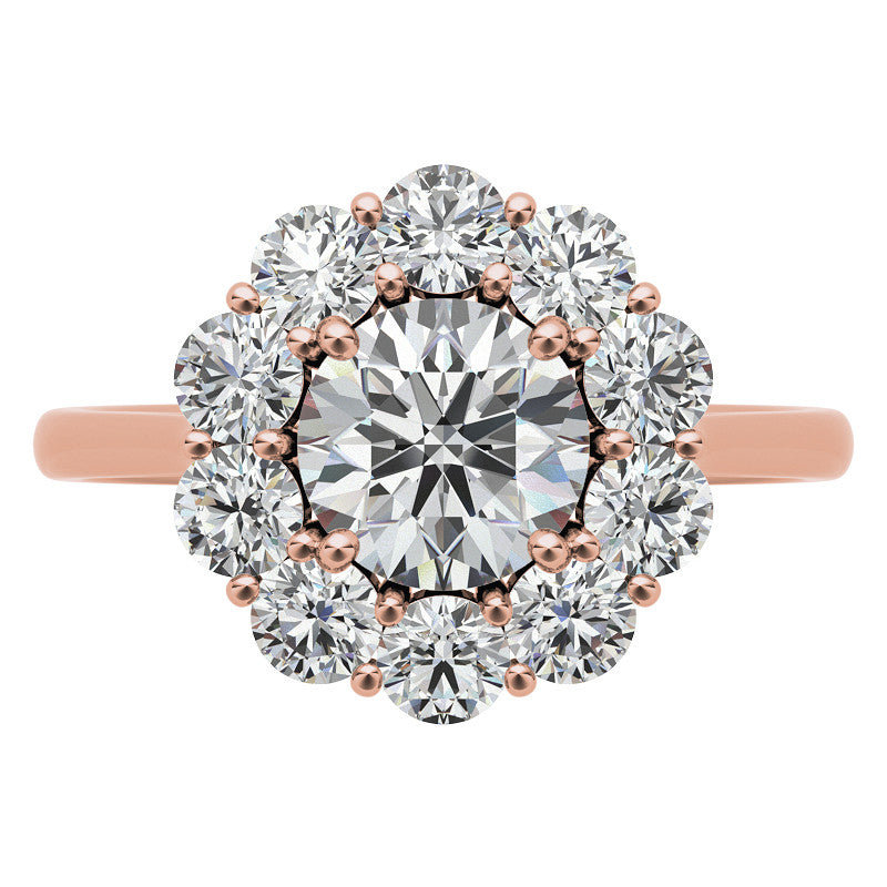 Round Brilliant Moissanite Cluster Halo Moissanite Engagement Ring