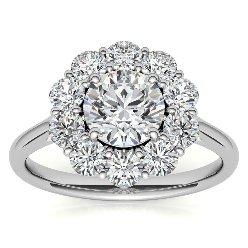Round Brilliant Moissanite Cluster Halo Moissanite Engagement Ring