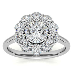 Round Brilliant Moissanite Cluster Halo Moissanite Engagement Ring