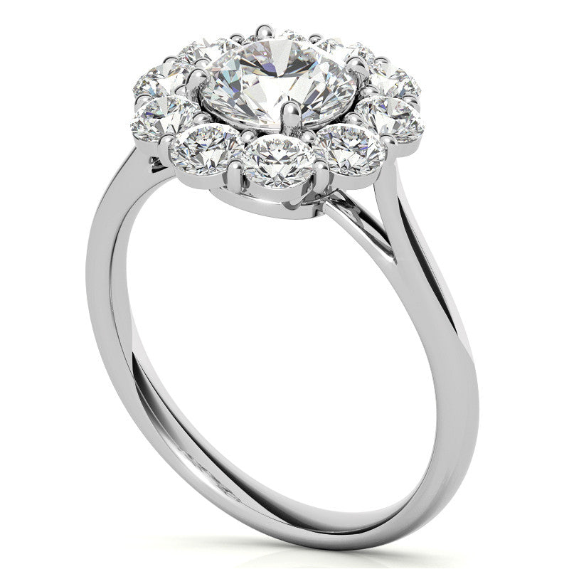 Round Brilliant Moissanite Cluster Halo Moissanite Engagement Ring