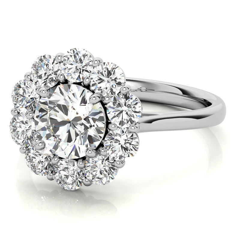 Round Brilliant Moissanite Cluster Halo Moissanite Engagement Ring