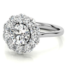 Round Brilliant Moissanite Cluster Halo Moissanite Engagement Ring