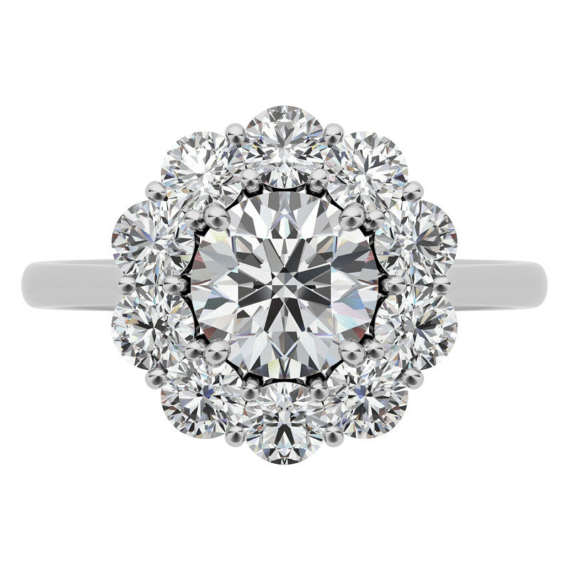 Round Brilliant Moissanite Cluster Halo Moissanite Engagement Ring