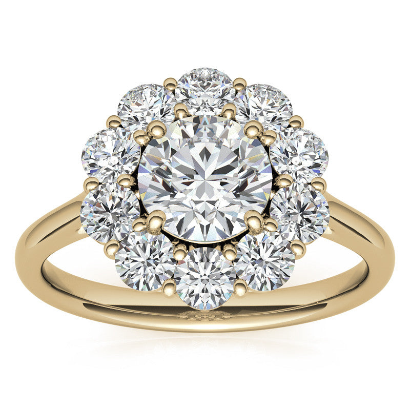 Round Brilliant Moissanite Cluster Halo Moissanite Engagement Ring