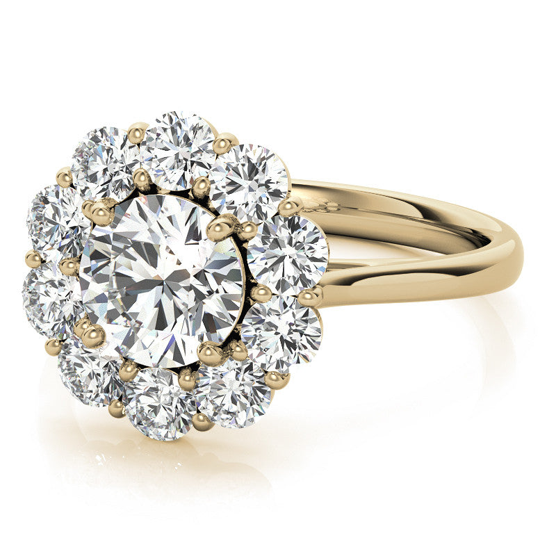 Round Brilliant Moissanite Cluster Halo Moissanite Engagement Ring
