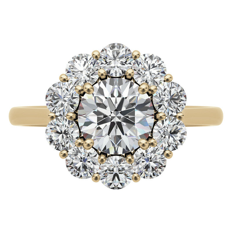 Round Brilliant Moissanite Cluster Halo Moissanite Engagement Ring