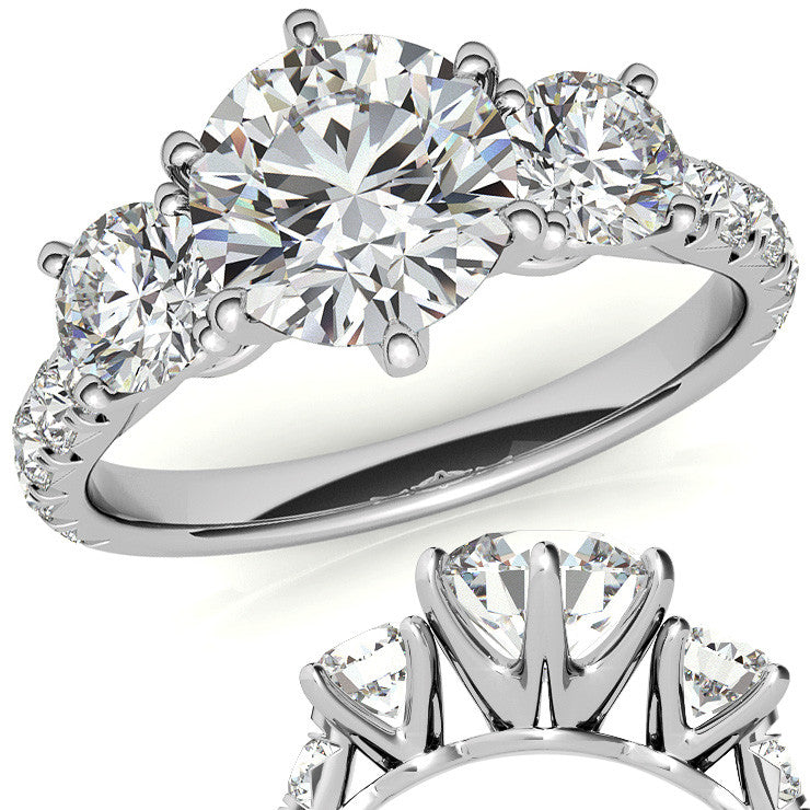 Round Brilliant Moissanite 3-Stone 6 Prong Crown Engagement Ring