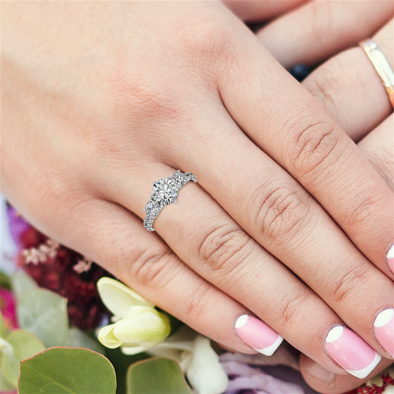 Round Brilliant Moissanite 3-Stone 6 Prong Crown Engagement Ring
