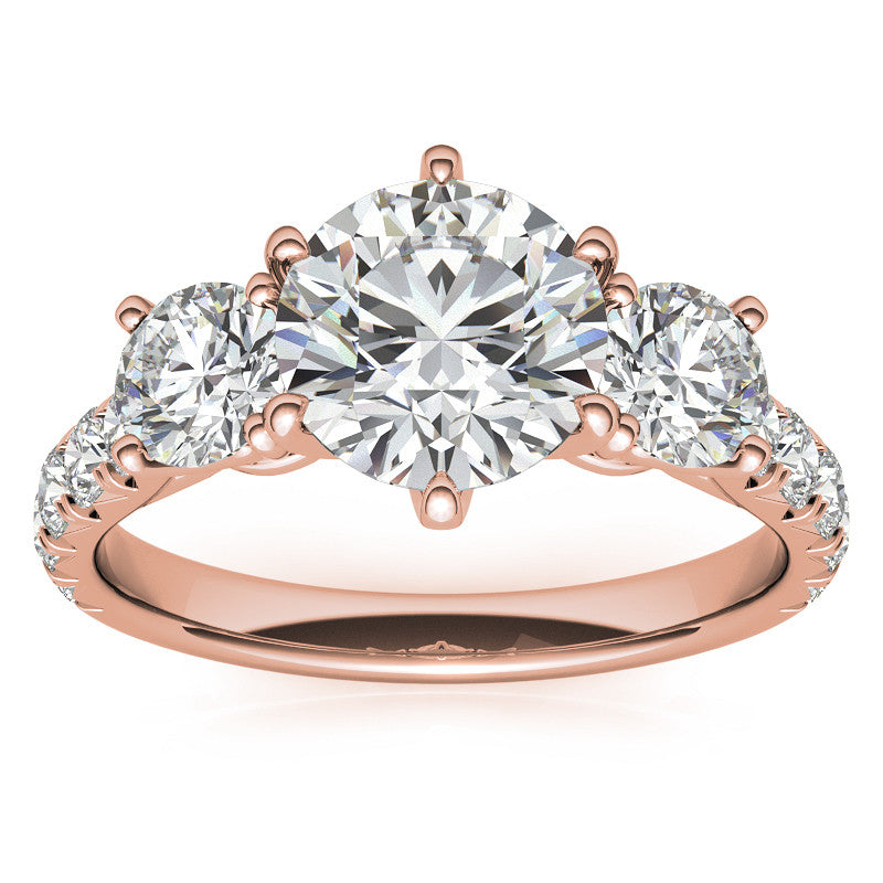 Round Brilliant Moissanite 3-Stone 6 Prong Crown Engagement Ring