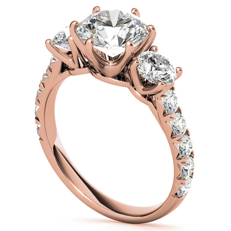 Round Brilliant Moissanite 3-Stone 6 Prong Crown Engagement Ring