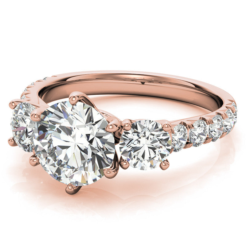Round Brilliant Moissanite 3-Stone 6 Prong Crown Engagement Ring