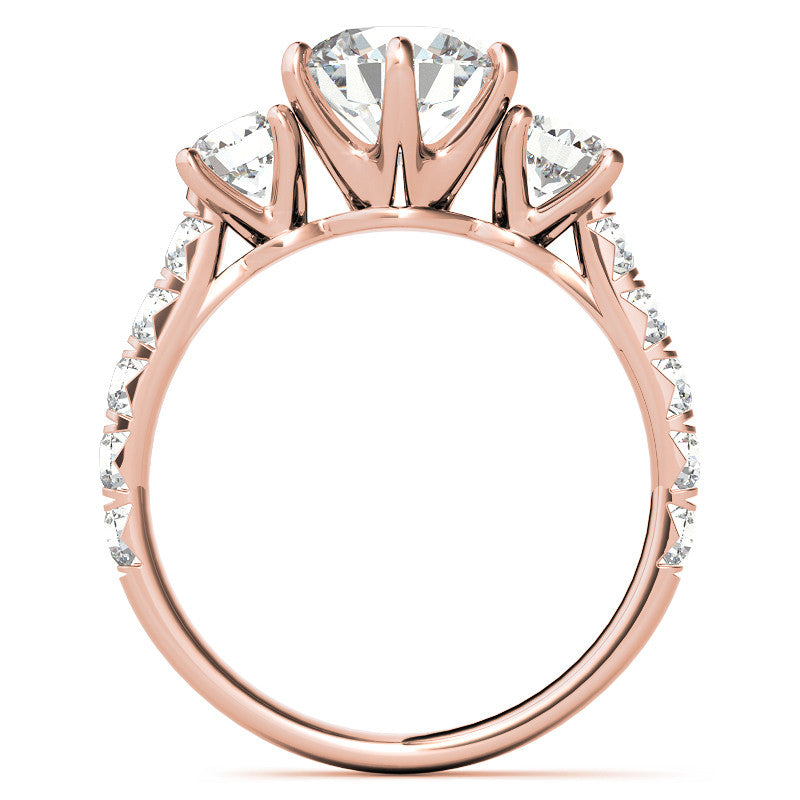 Round Brilliant Moissanite 3-Stone 6 Prong Crown Engagement Ring