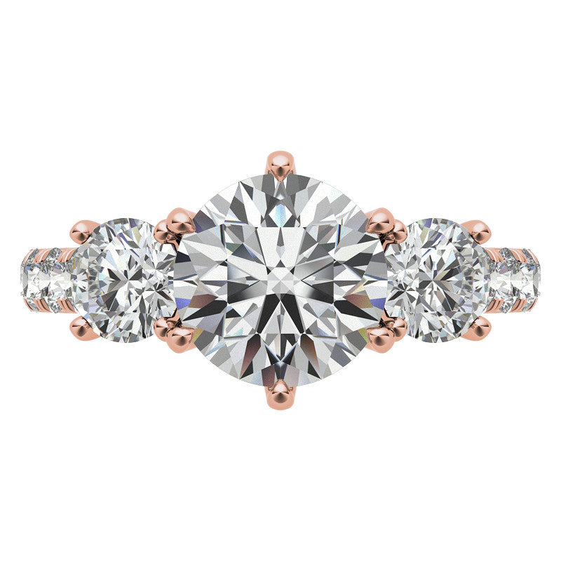 Round Brilliant Moissanite 3-Stone 6 Prong Crown Engagement Ring