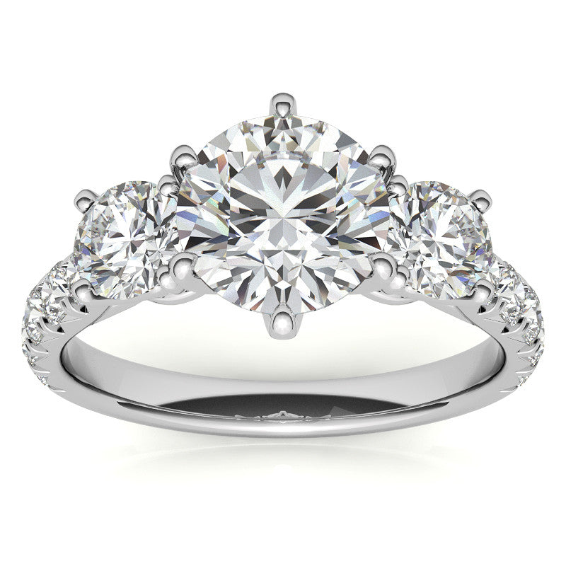 Round Brilliant Moissanite 3-Stone 6 Prong Crown Engagement Ring