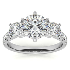 Round Brilliant Moissanite 3-Stone 6 Prong Crown Engagement Ring