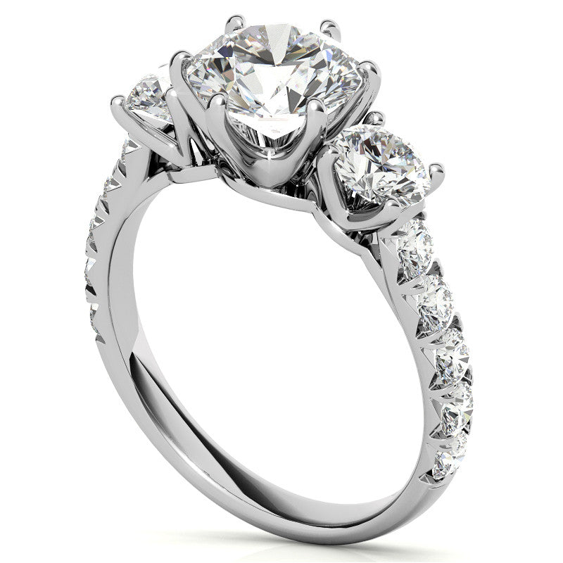 Round Brilliant Moissanite 3-Stone 6 Prong Crown Engagement Ring