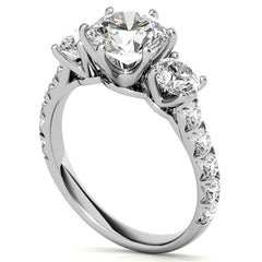 Round Brilliant Moissanite 3-Stone 6 Prong Crown Engagement Ring