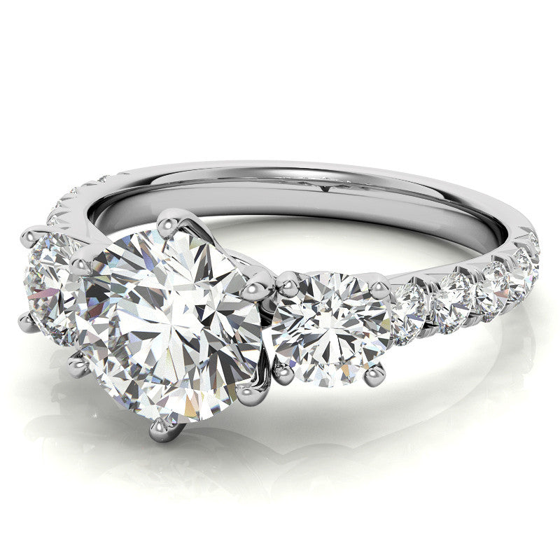 Round Brilliant Moissanite 3-Stone 6 Prong Crown Engagement Ring