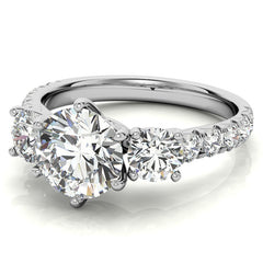 Round Brilliant Moissanite 3-Stone 6 Prong Crown Engagement Ring