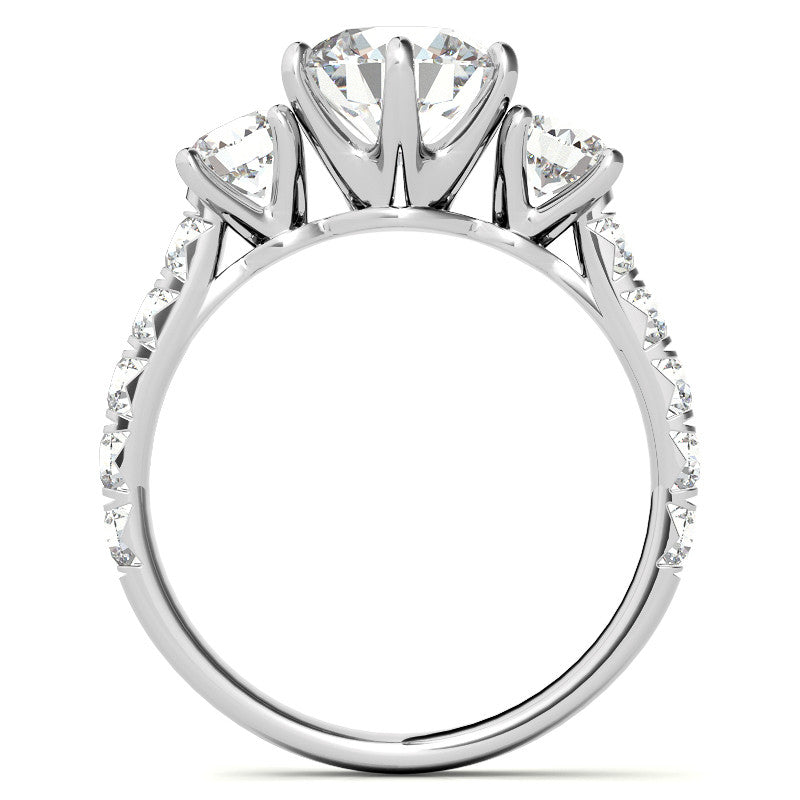Round Brilliant Moissanite 3-Stone 6 Prong Crown Engagement Ring
