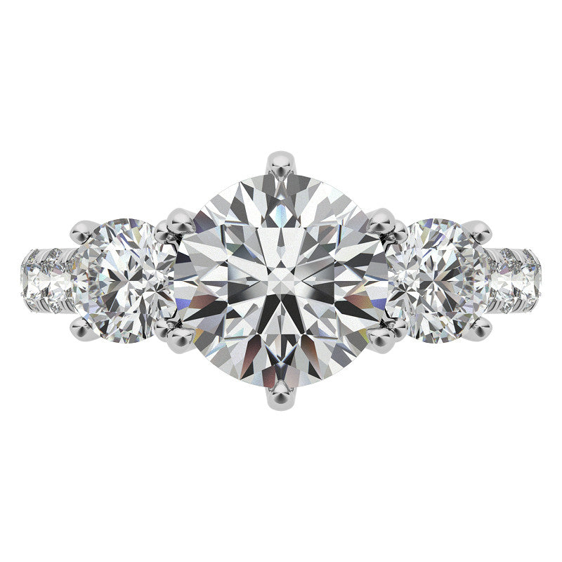 Round Brilliant Moissanite 3-Stone 6 Prong Crown Engagement Ring