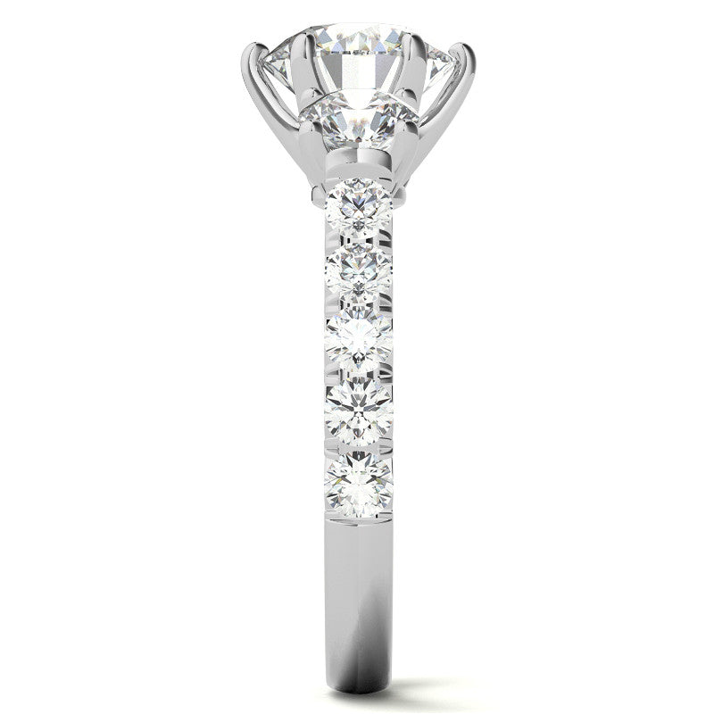 Round Brilliant Moissanite 3-Stone 6 Prong Crown Engagement Ring