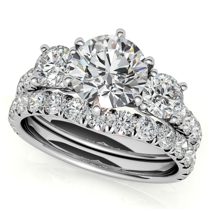 Round Brilliant Moissanite 3-Stone 6 Prong Crown Engagement Ring