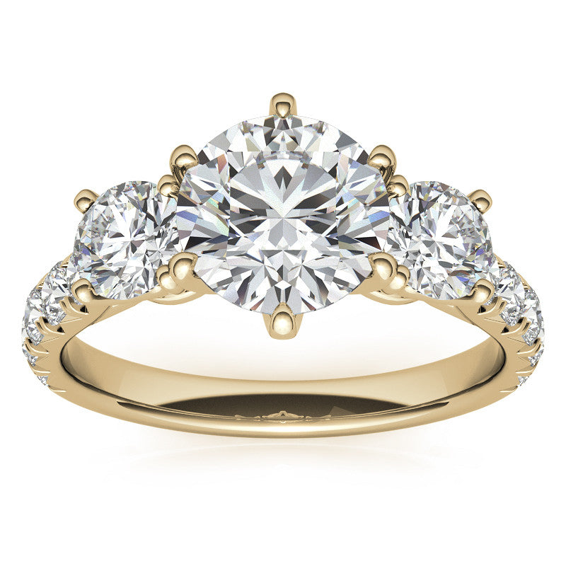 Round Brilliant Moissanite 3-Stone 6 Prong Crown Engagement Ring