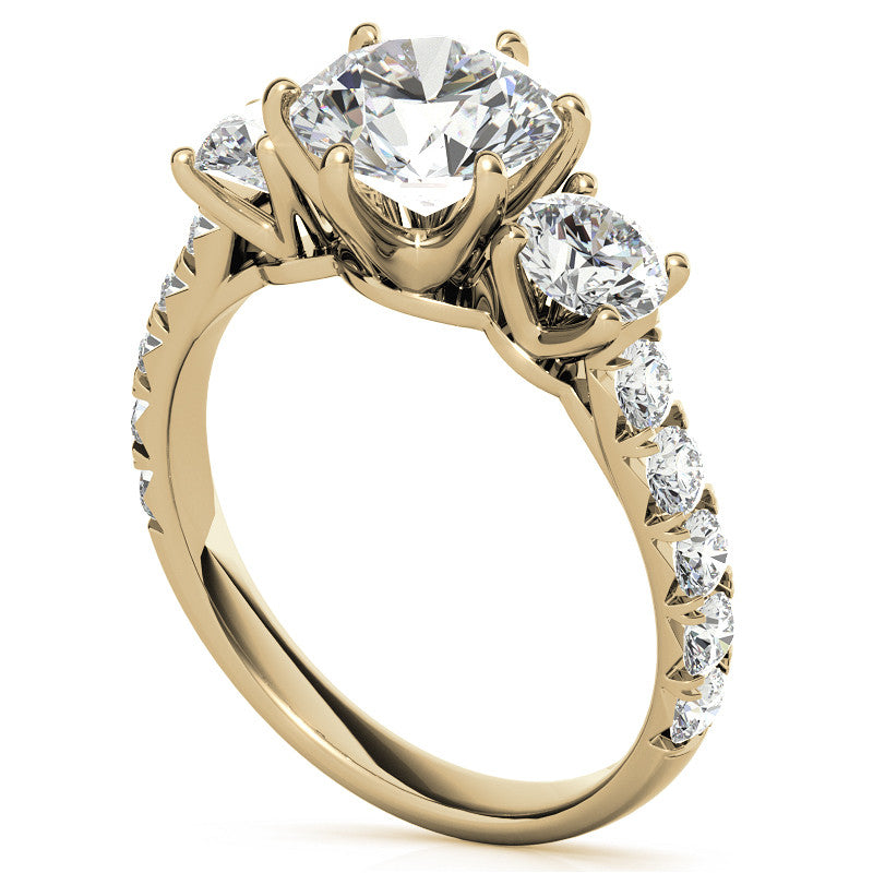 Round Brilliant Moissanite 3-Stone 6 Prong Crown Engagement Ring