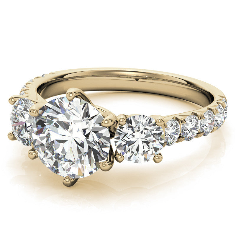 Round Brilliant Moissanite 3-Stone 6 Prong Crown Engagement Ring