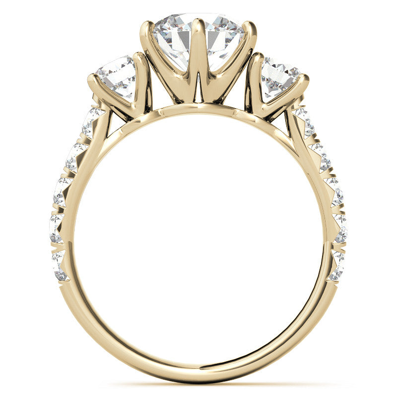 Round Brilliant Moissanite 3-Stone 6 Prong Crown Engagement Ring