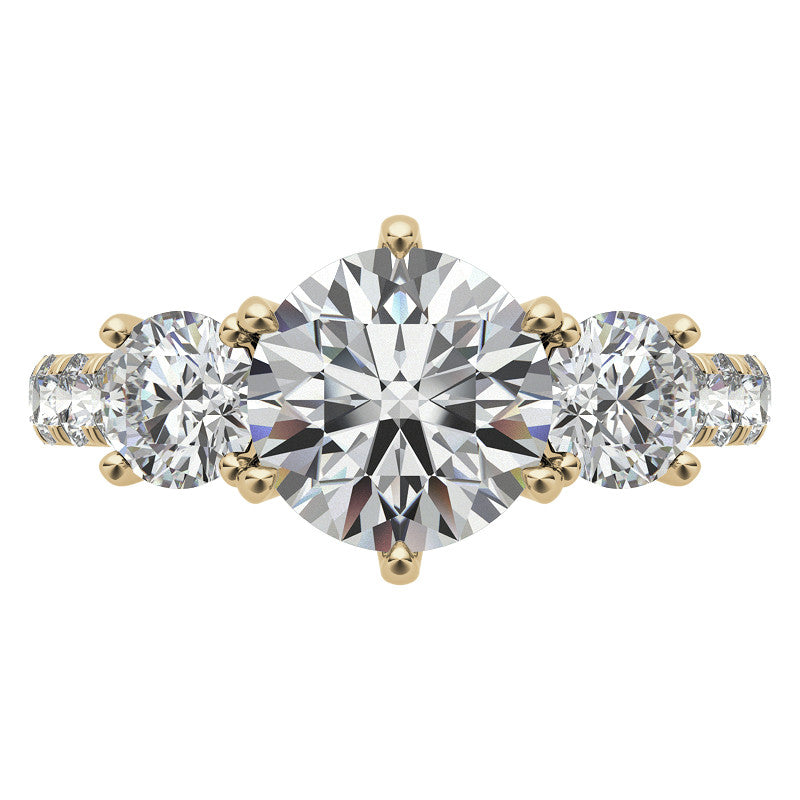 Round Brilliant Moissanite 3-Stone 6 Prong Crown Engagement Ring