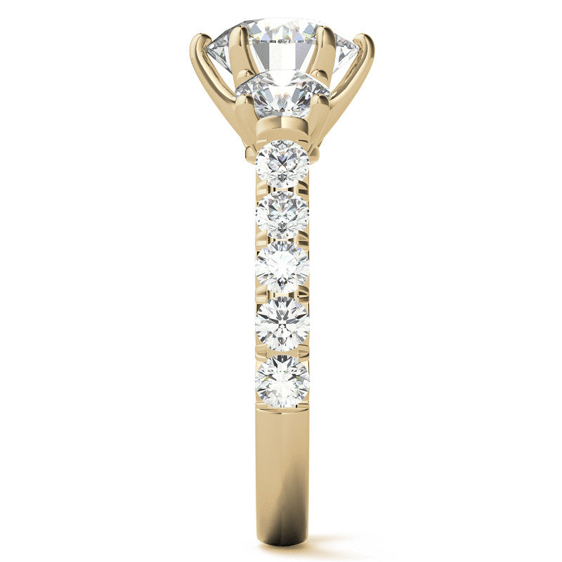 Round Brilliant Moissanite 3-Stone 6 Prong Crown Engagement Ring