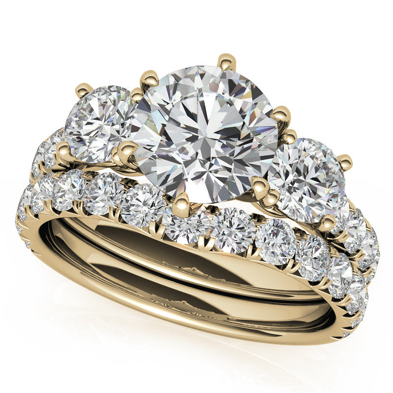Round Brilliant Moissanite 3-Stone 6 Prong Crown Engagement Ring