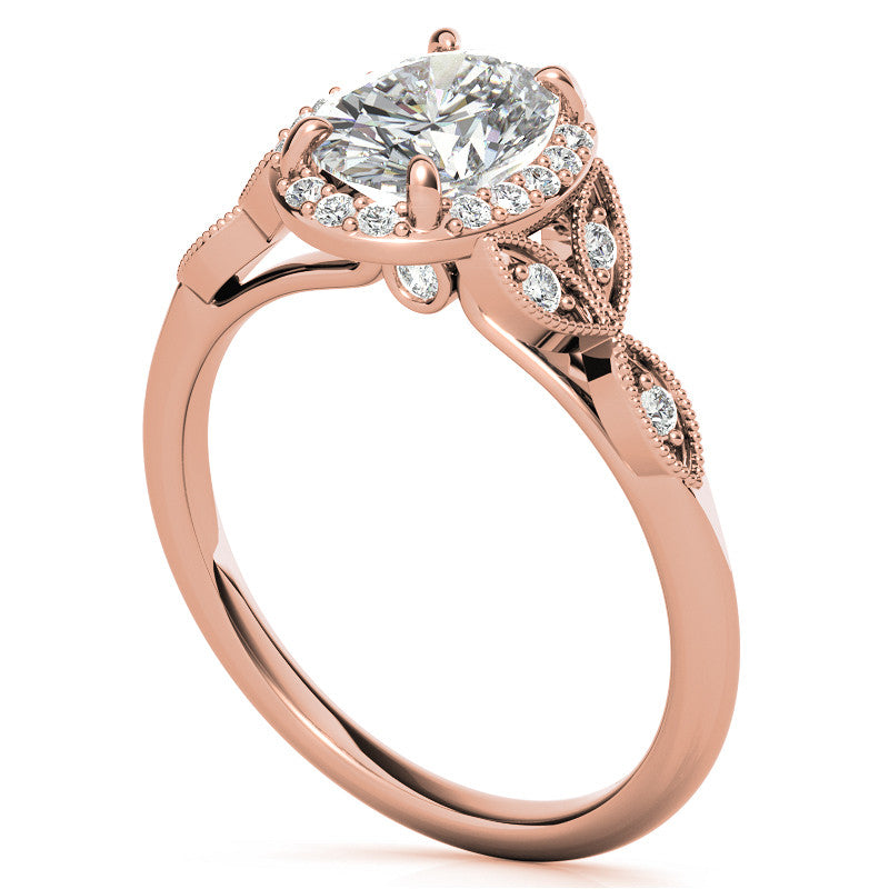 Oval Halo Moissanite Engagement Ring with Marquise Style Accents