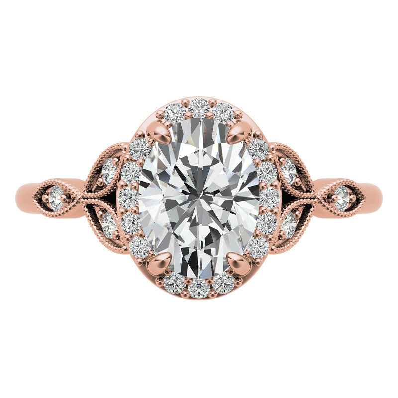 Oval Halo Moissanite Engagement Ring with Marquise Style Accents