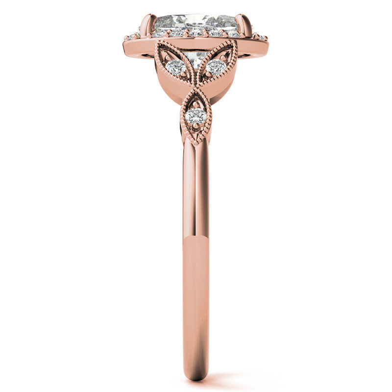 Oval Halo Moissanite Engagement Ring with Marquise Style Accents