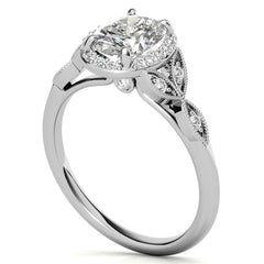 Oval Halo Moissanite Engagement Ring with Marquise Style Accents