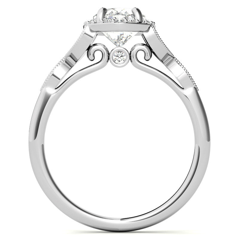 Oval Halo Moissanite Engagement Ring with Marquise Style Accents