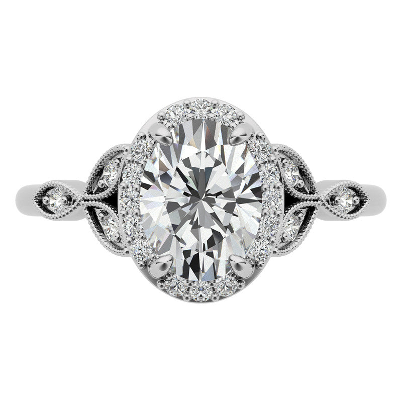 Oval Halo Moissanite Engagement Ring with Marquise Style Accents