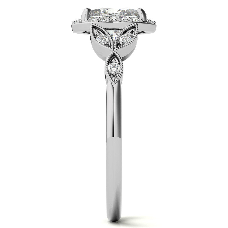 Oval Halo Moissanite Engagement Ring with Marquise Style Accents