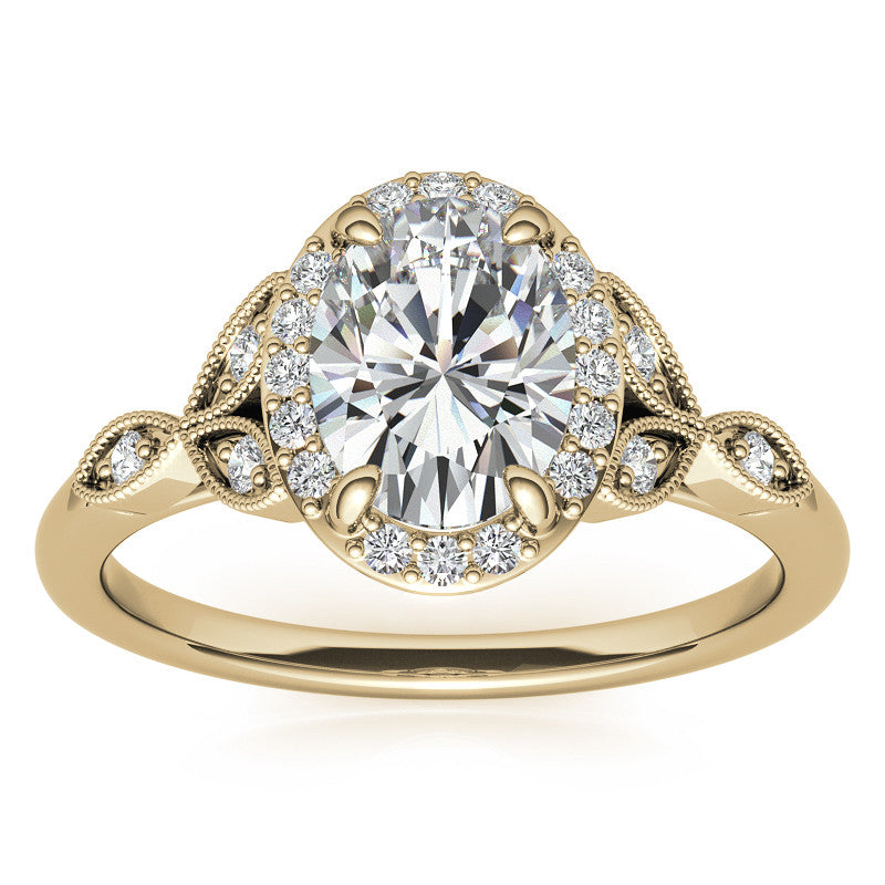 Oval Halo Moissanite Engagement Ring with Marquise Style Accents