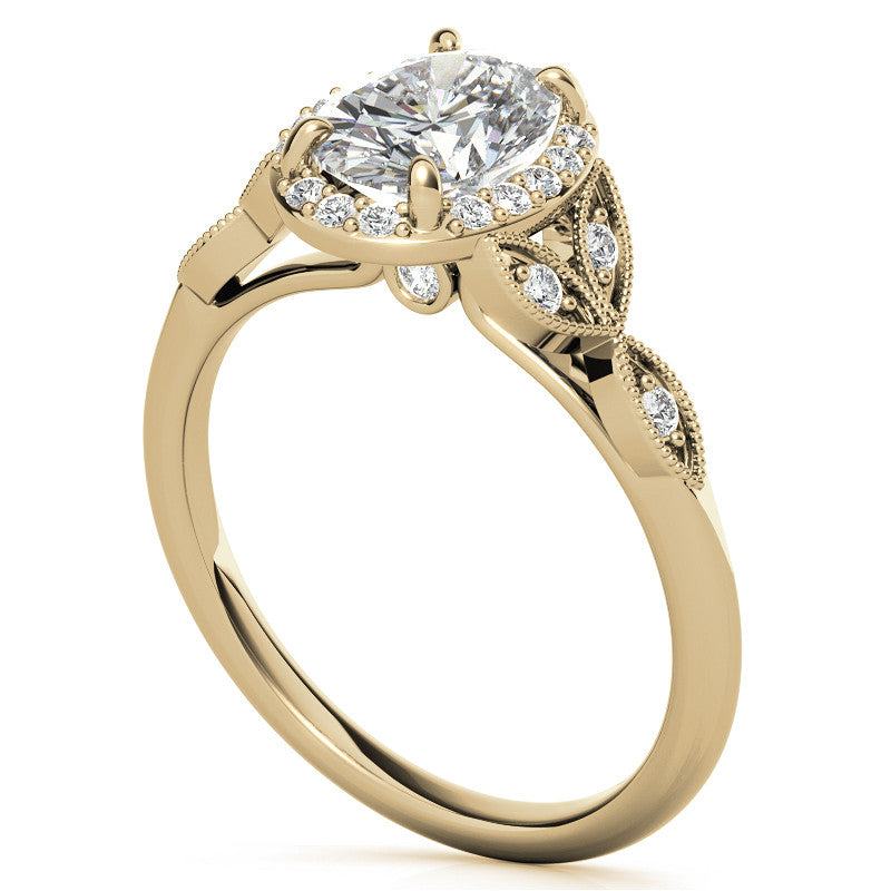 Oval Halo Moissanite Engagement Ring with Marquise Style Accents