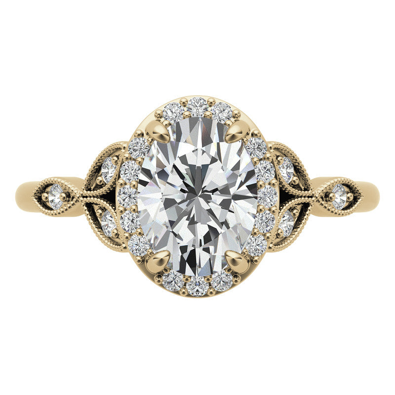 Oval Halo Moissanite Engagement Ring with Marquise Style Accents