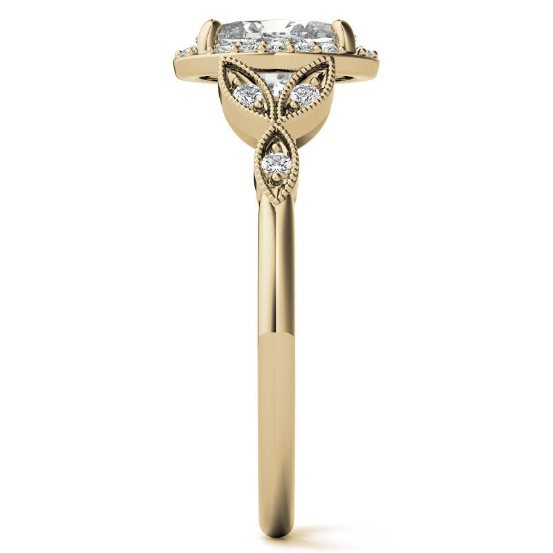Oval Halo Moissanite Engagement Ring with Marquise Style Accents