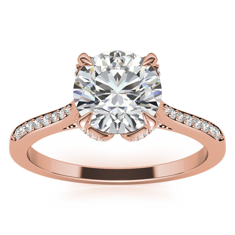 Round Brilliant Moissanite Engagement Ring With Diamond Accented Tulip Prongs