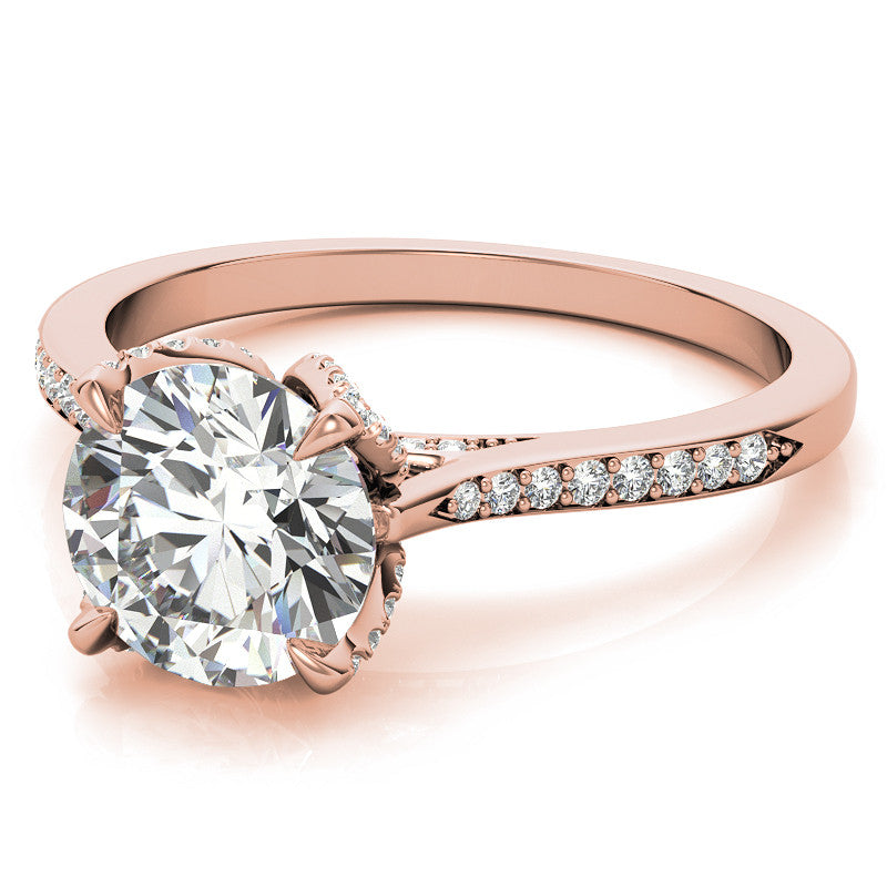 Round Brilliant Moissanite Engagement Ring With Diamond Accented Tulip Prongs