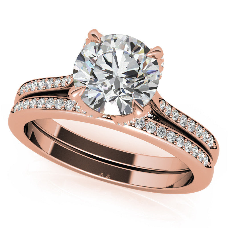 Round Brilliant Moissanite Engagement Ring With Diamond Accented Tulip Prongs